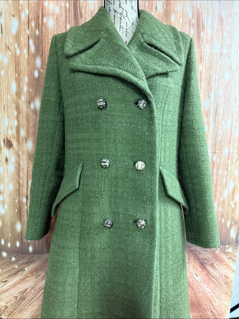 Vintage 1960’s Fashionfilt Women's Olive Green Double-Breasted Pea Coat